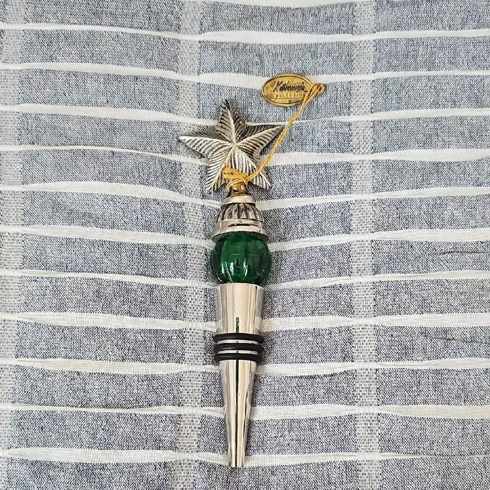 VTG Katherine's Collection Silver Star & Green Jeweled Glass Bead Wine Stopper